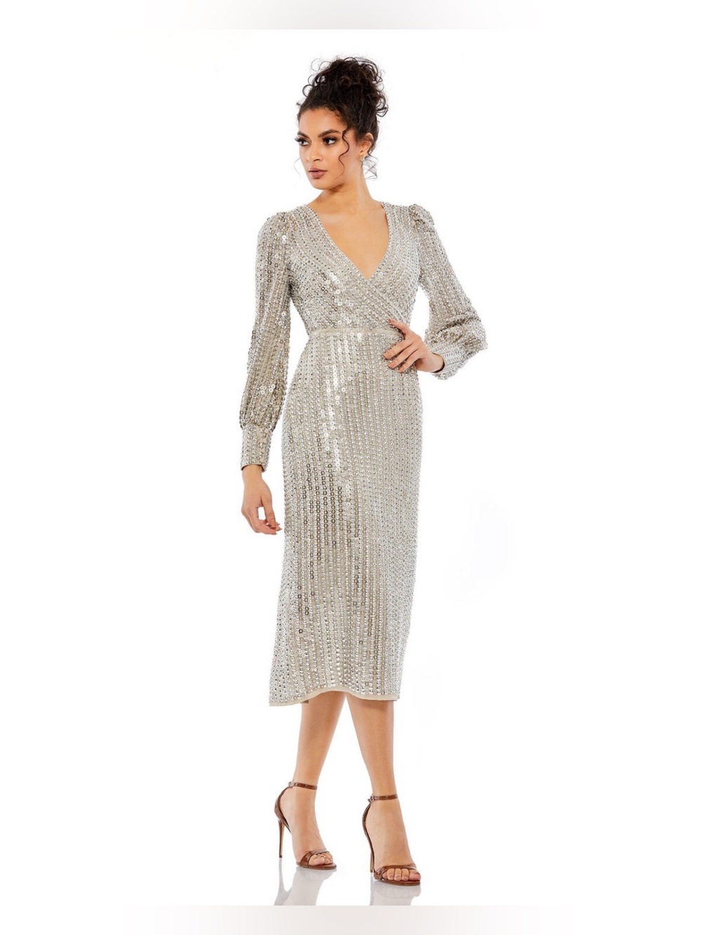 Mac Duggal style 10809 Bishop Sleeve Embellished Dress NWT size 4